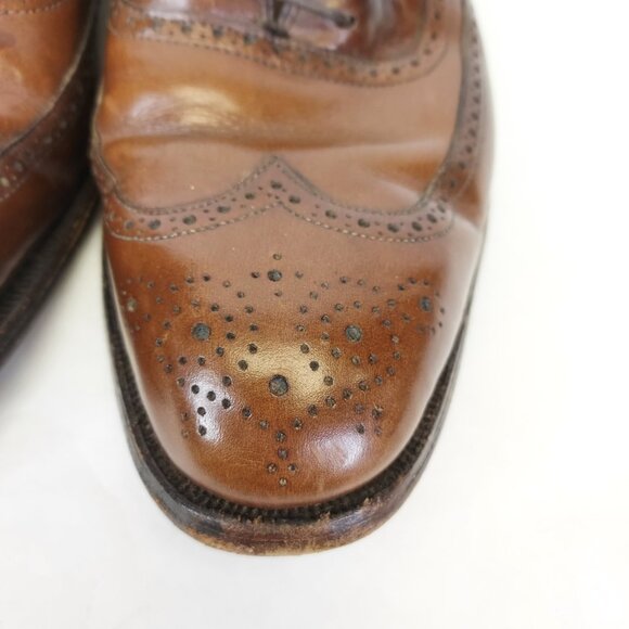 Johnston & Murphy Brogue Oxford Wingtip Men 8 Leather Crown Aristocraft BROWN - Picture 6 of 16